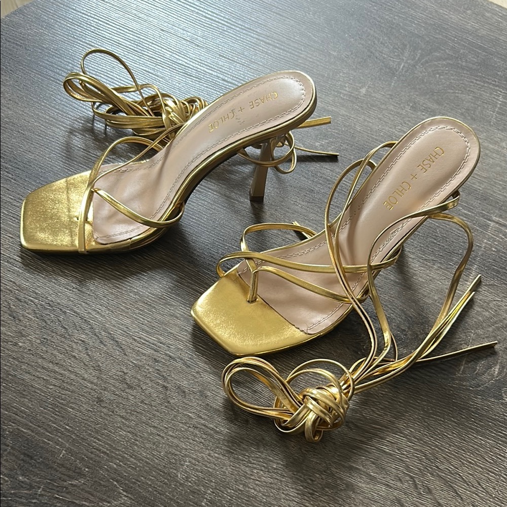Chase + Chloe Gold Metallic Heeled Sandals
